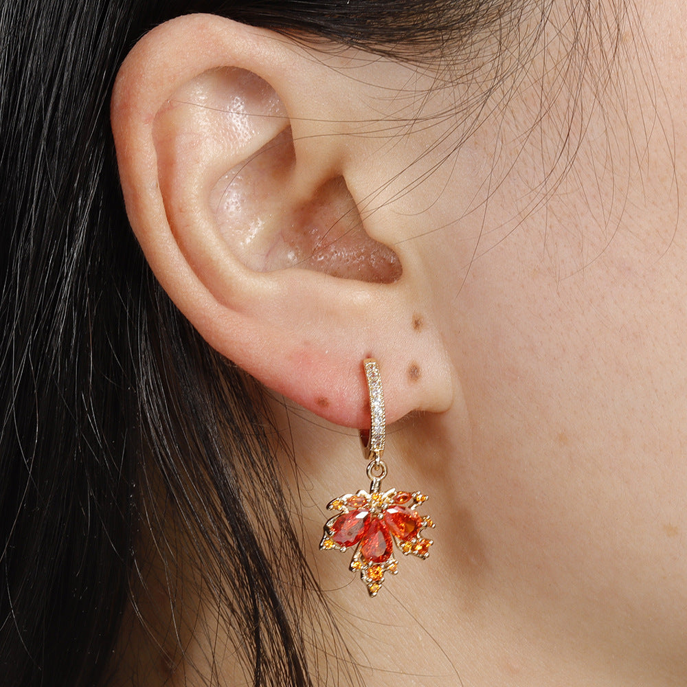 Maple Leaf Gemstone Drop Earrings