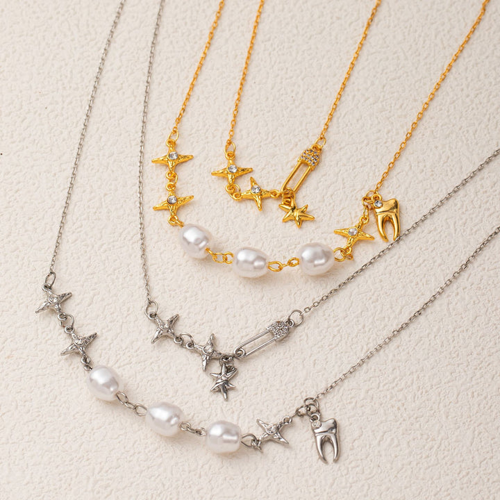 Double-layer paperclip chain and pearl necklace