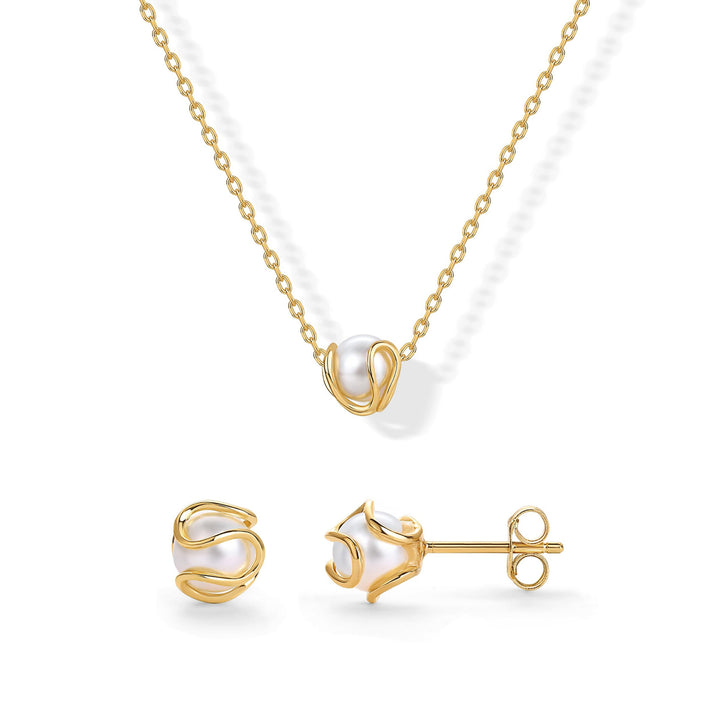 Pearl necklace and stud earring three-piece set