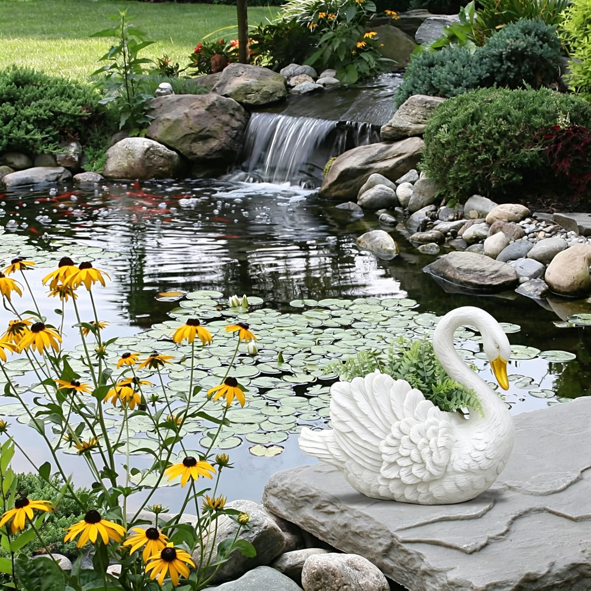 Handcrafted Unique Outdoor Swan Planter & Decorative  Ornament
