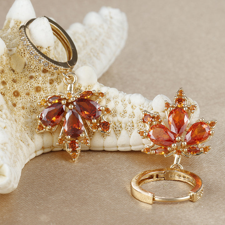 Maple Leaf Gemstone Drop Earrings