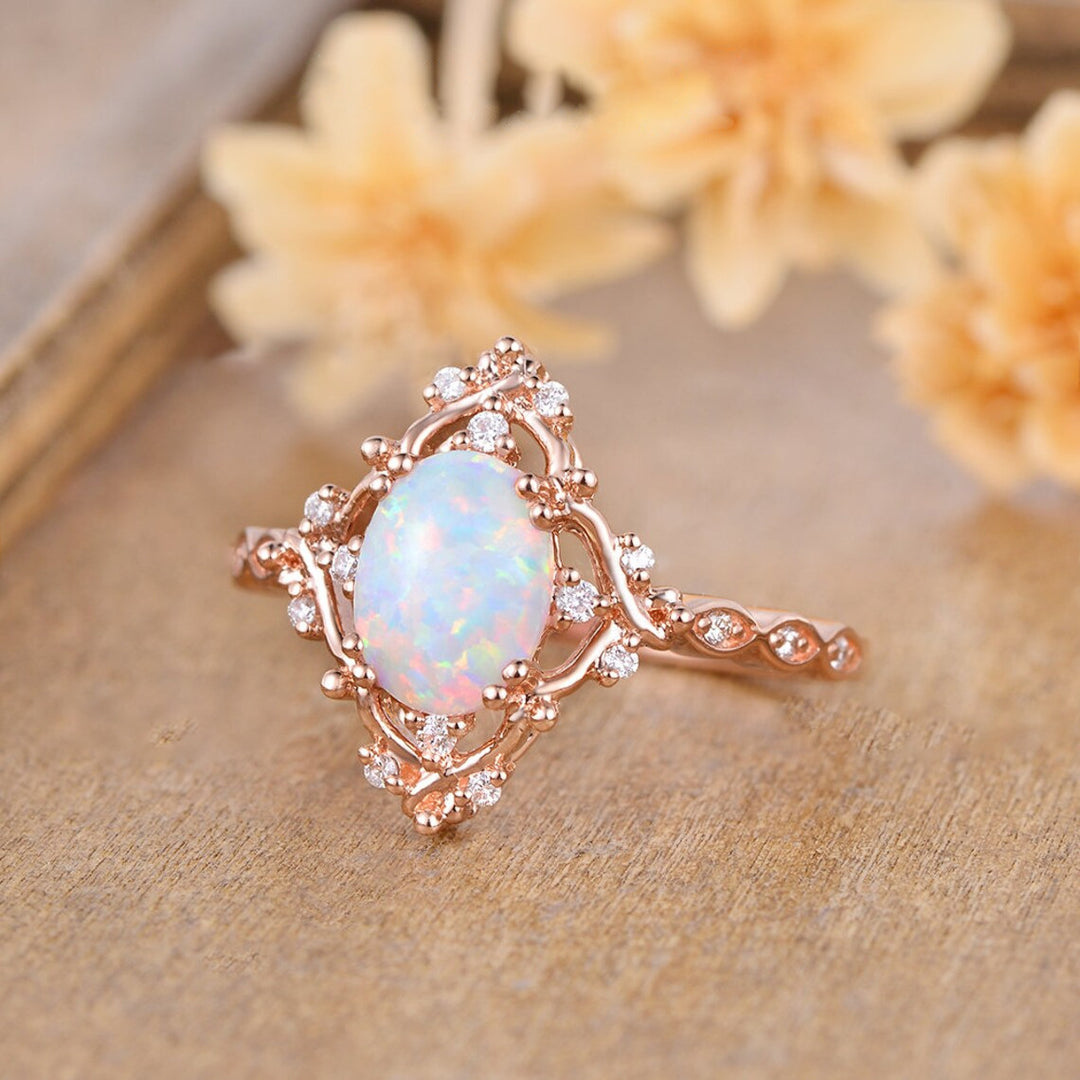 Natural pink ice crystal ring