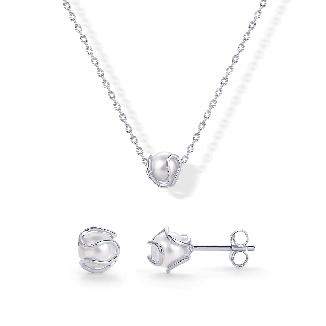 Pearl necklace and stud earring three-piece set