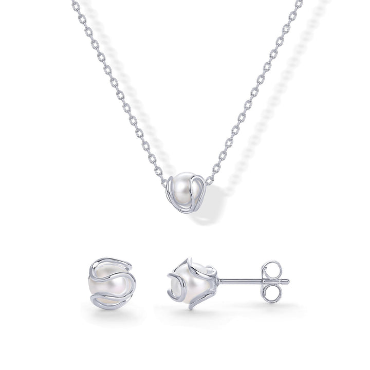 Pearl necklace and stud earring three-piece set