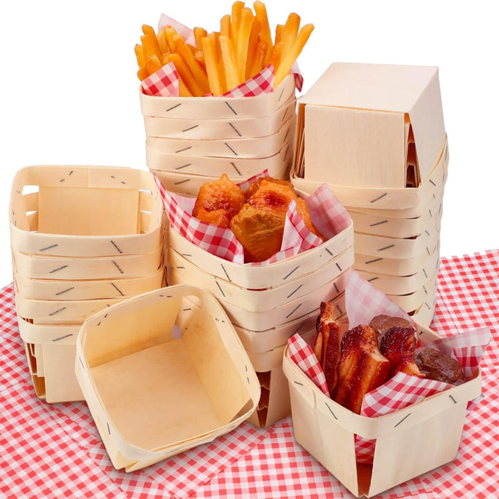 Square wooden veneer basket