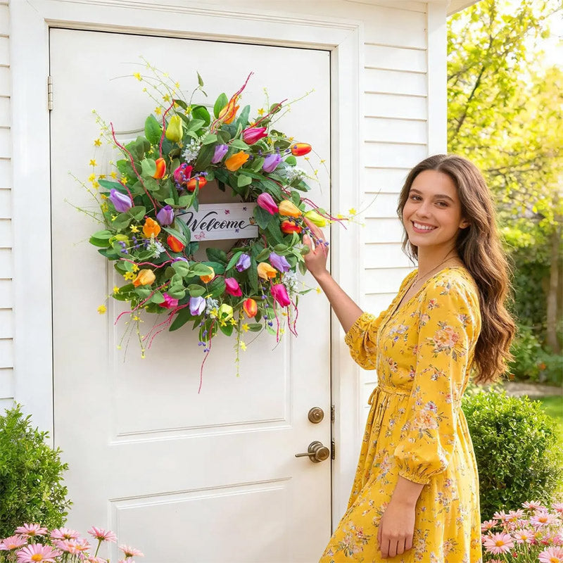 Simulation tulip butterfly wreath