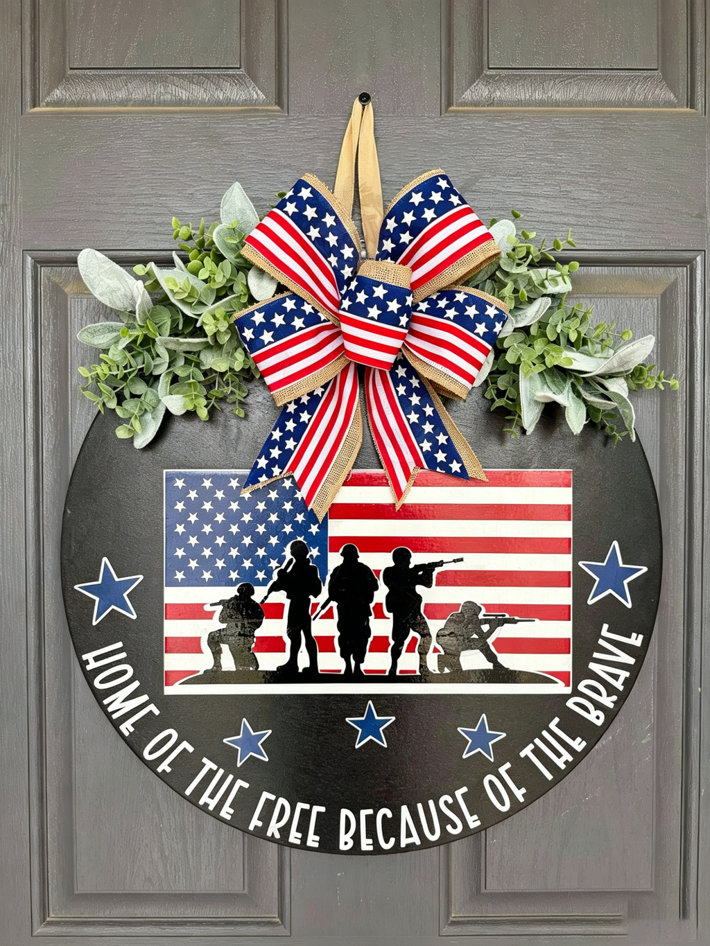 Wooden Door Hanger with Wreath and Bow Decoration