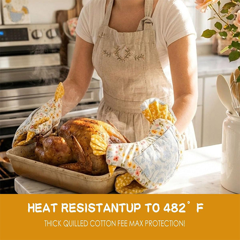 Chick-shaped heat-resistant gloves