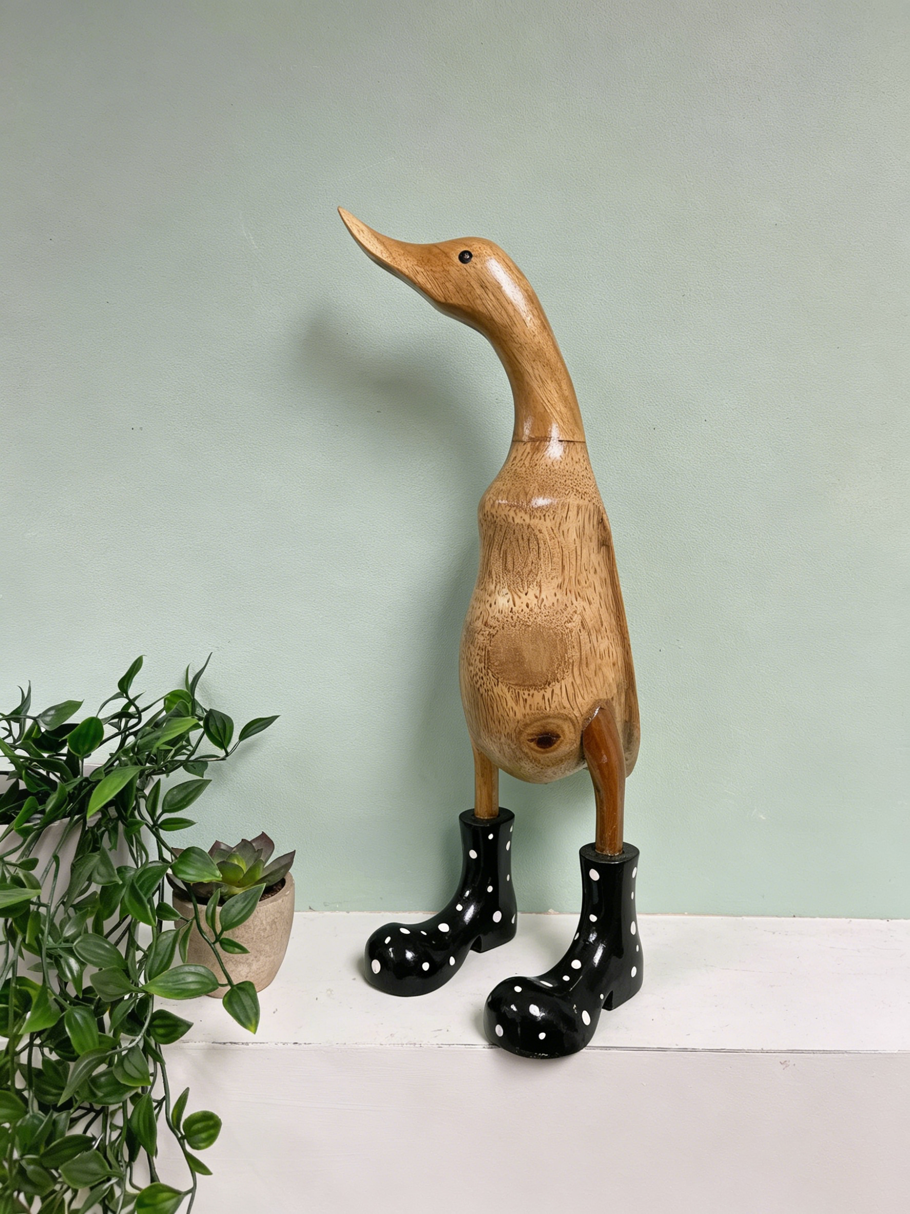 Wood Novelty Duck In Rainboots Figurine