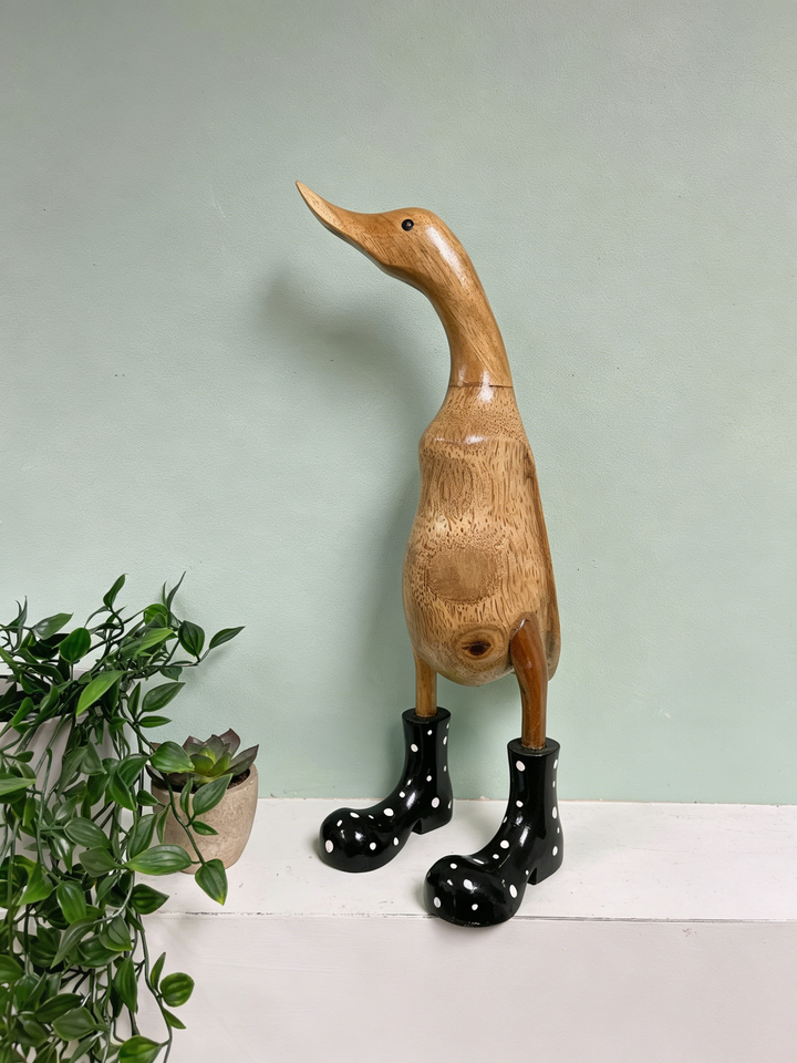 Wood Novelty Duck In Rainboots Figurine