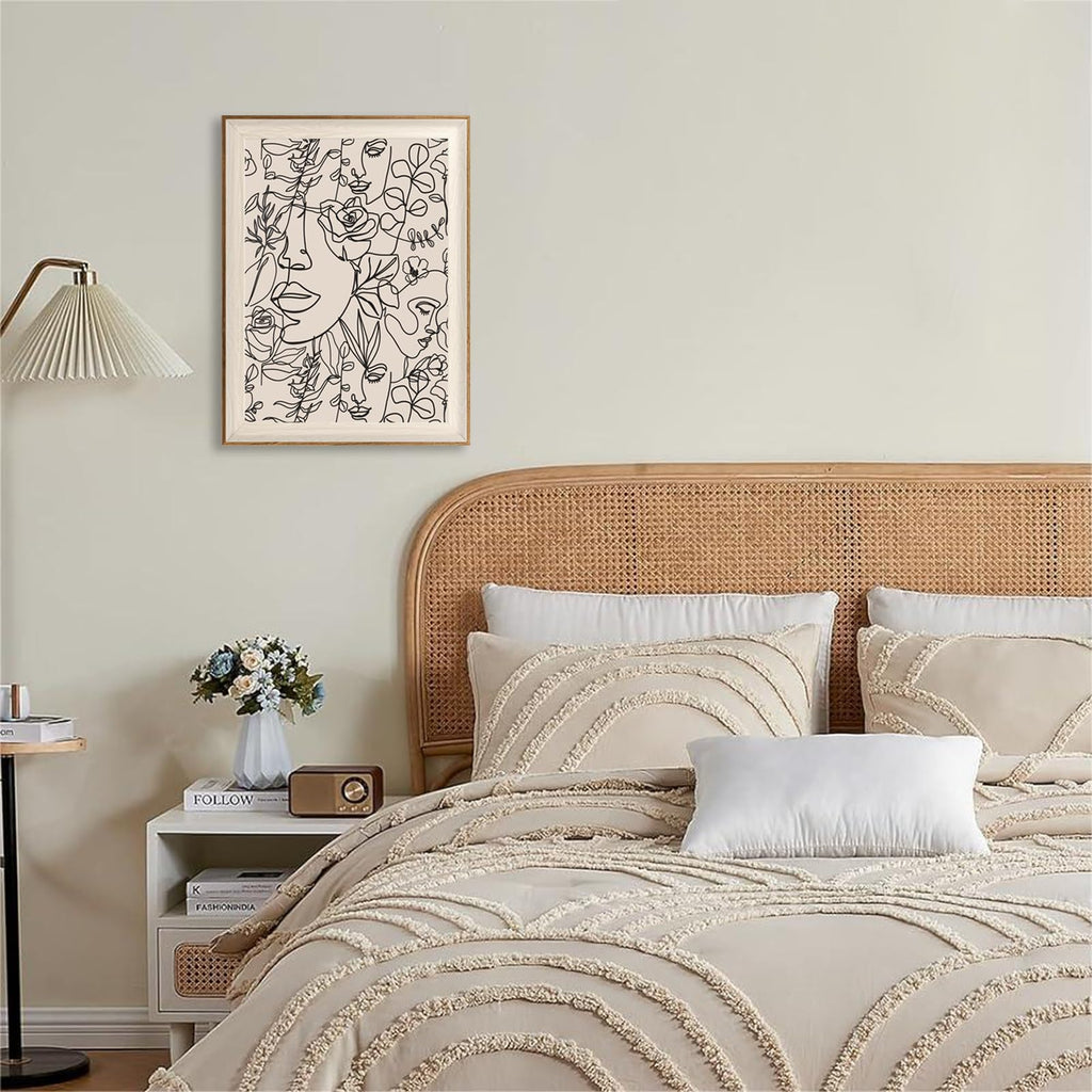 Bohemian Women Floral Line Art Wall Painting