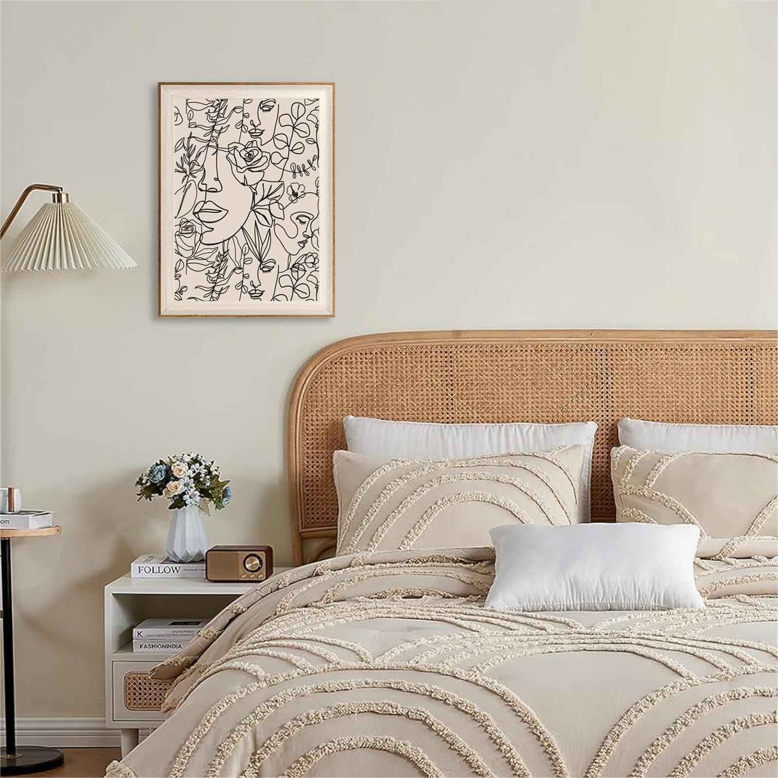 Bohemian Women Floral Line Art Wall Painting
