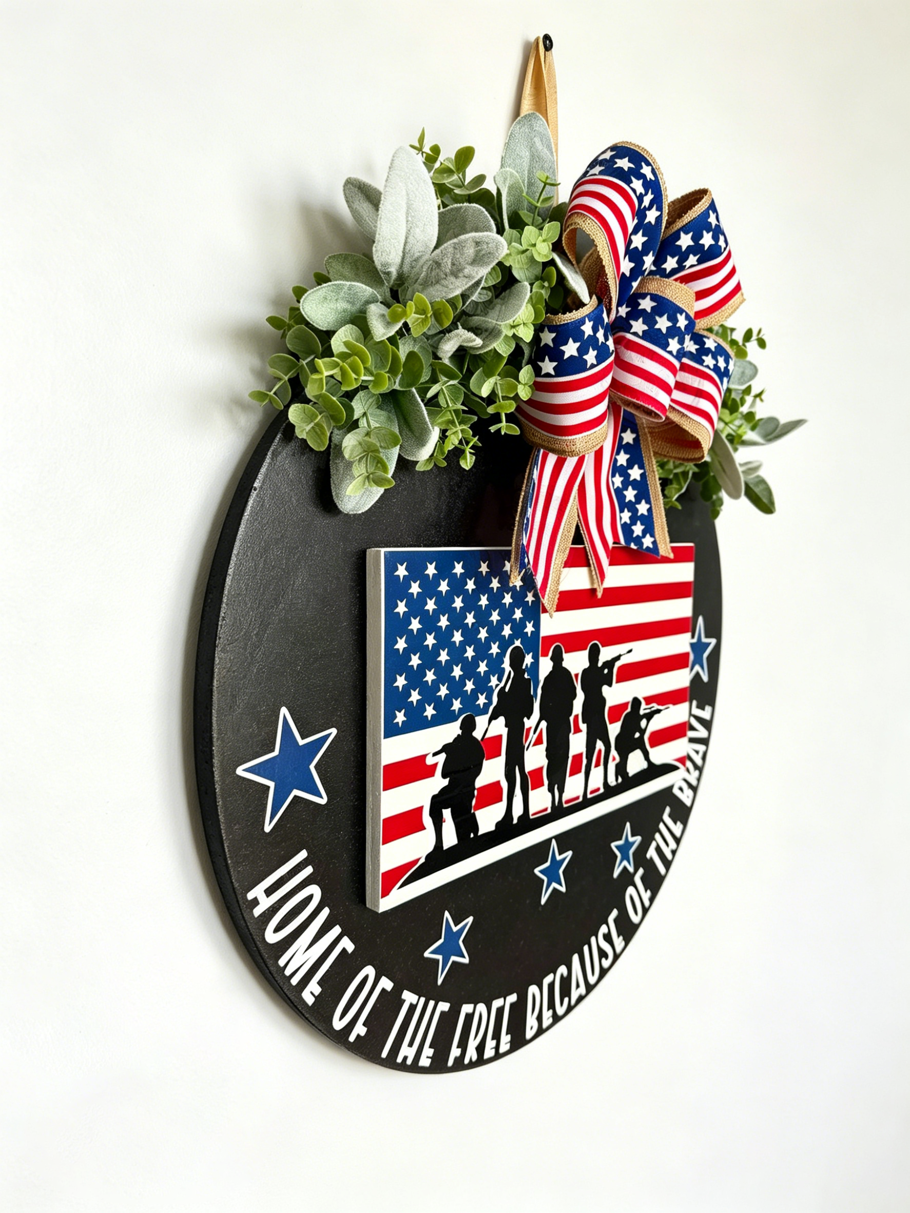 Wooden Door Hanger with Wreath and Bow Decoration