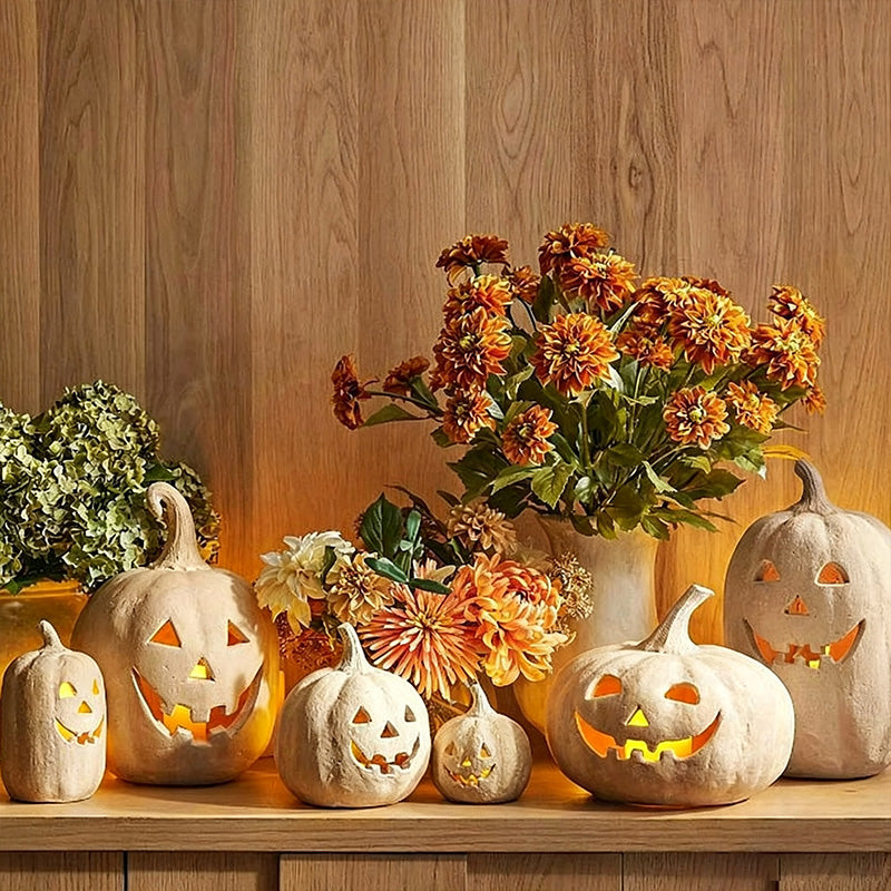 Handmade clay pumpkin lantern