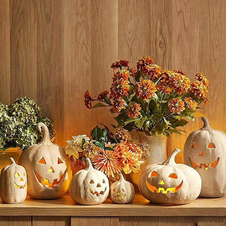 Handmade clay pumpkin lantern