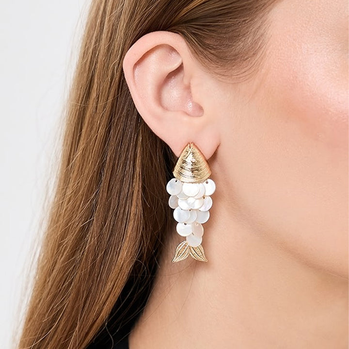 Pearl Scale Fish Drop Earrings