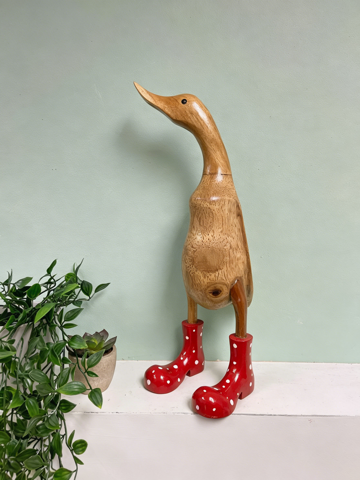 Wood Novelty Duck In Rainboots Figurine