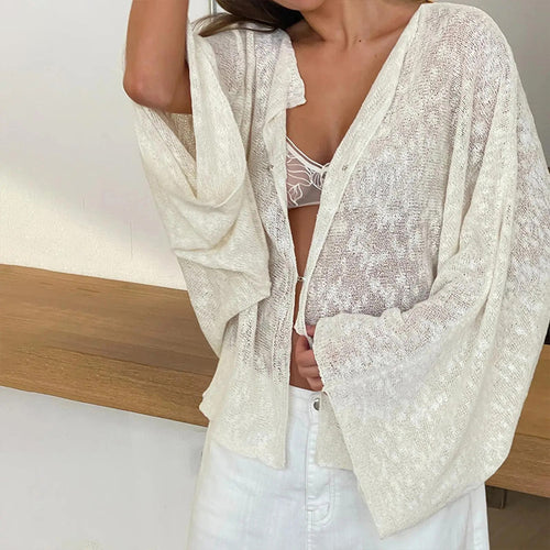 Simple and loose batwing bell sleeve knit cardigan