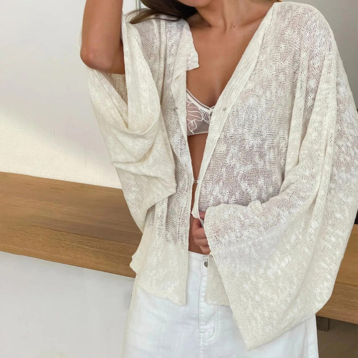 Simple and loose batwing bell sleeve knit cardigan