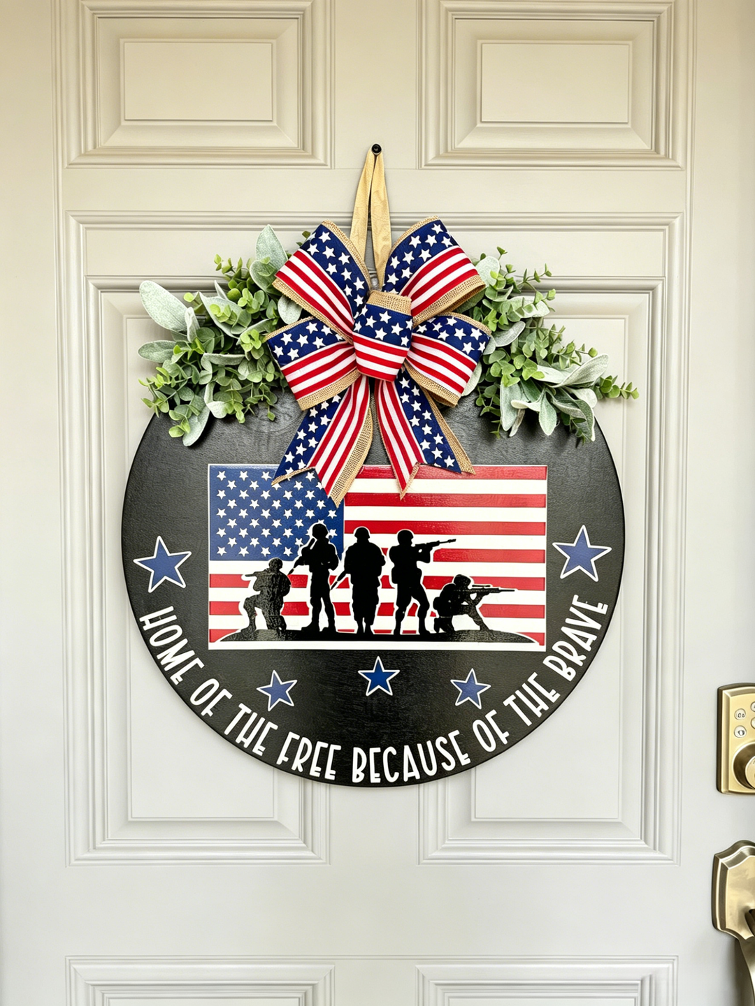 Wooden Door Hanger with Wreath and Bow Decoration