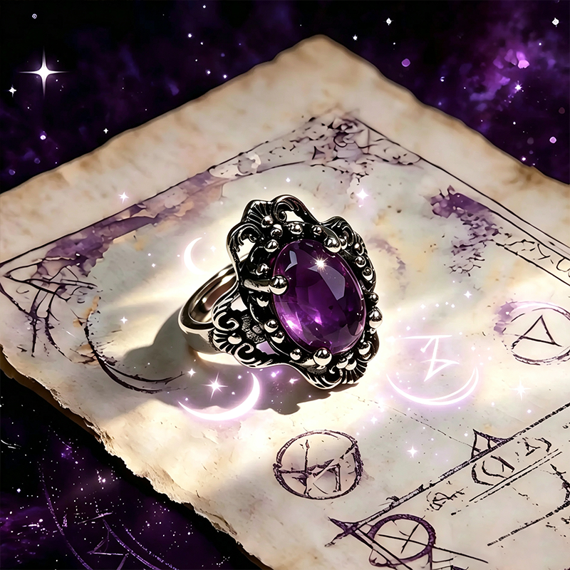 Lace-patterned amethyst ring