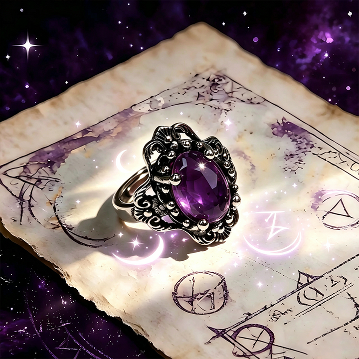 Lace-patterned amethyst ring