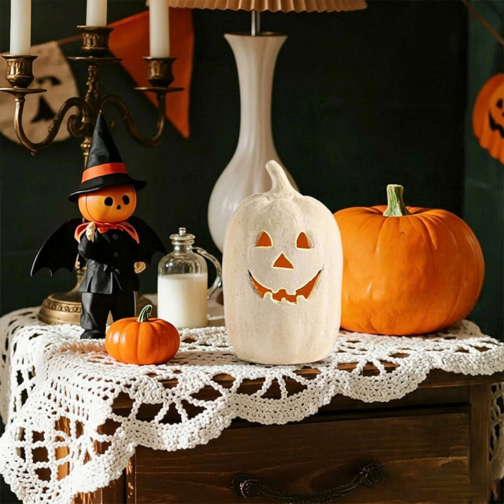 Handmade clay pumpkin lantern