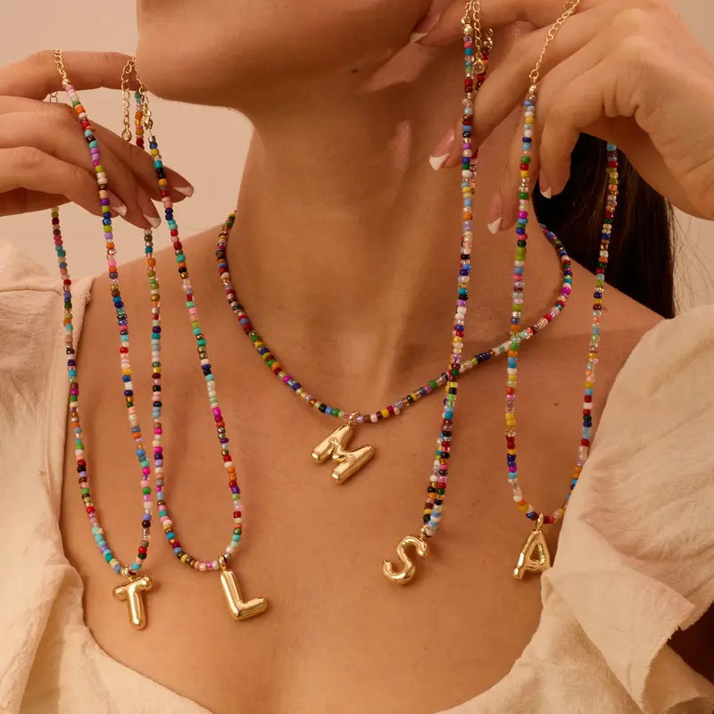 26-letter colorful beaded clavicle chain