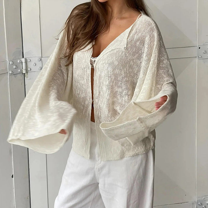 Simple and loose batwing bell sleeve knit cardigan