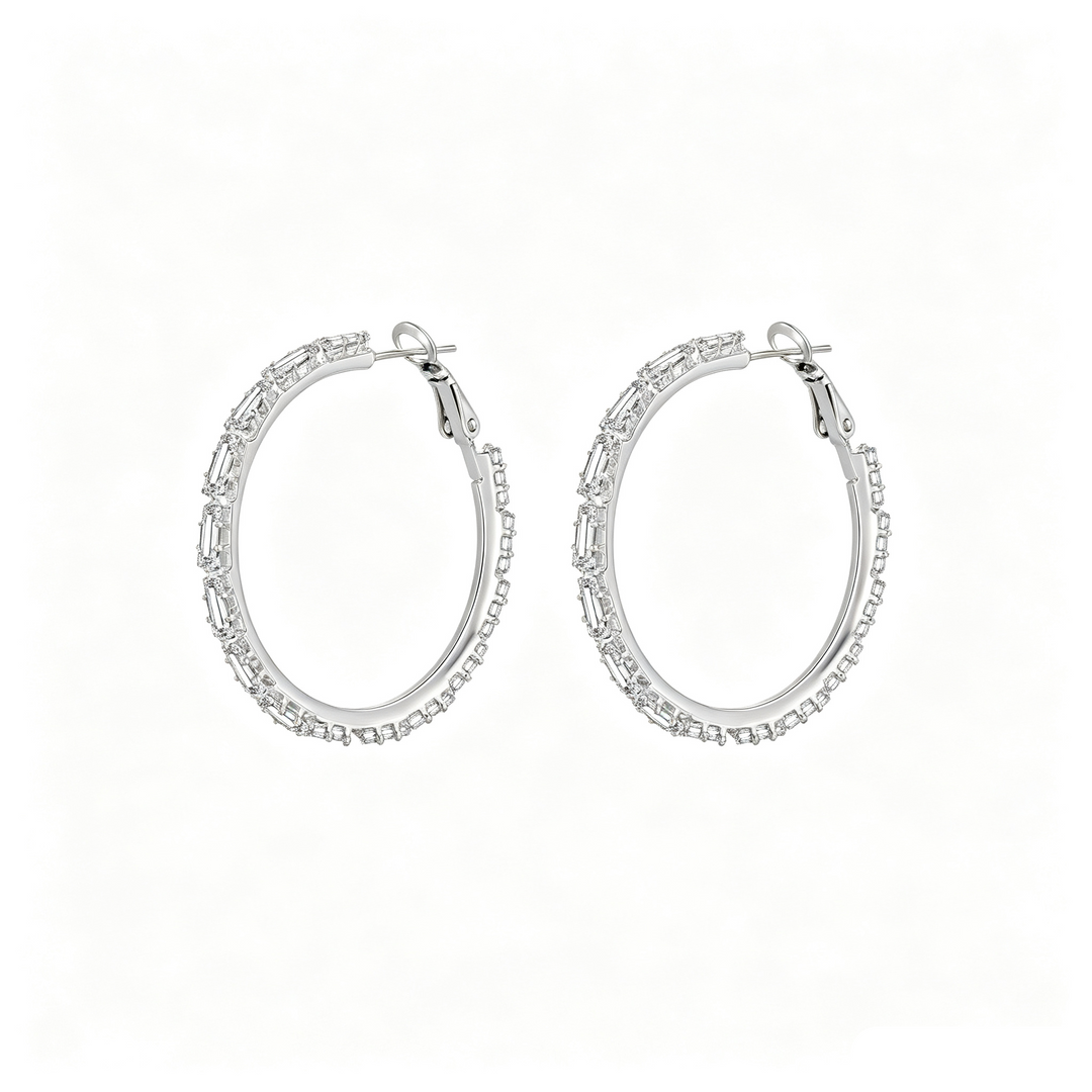 Diamond-studded large hoop earrings