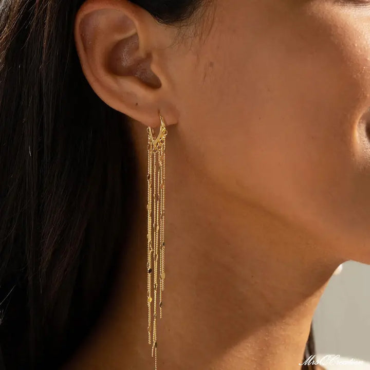 Heart-shaped long tassel earrings