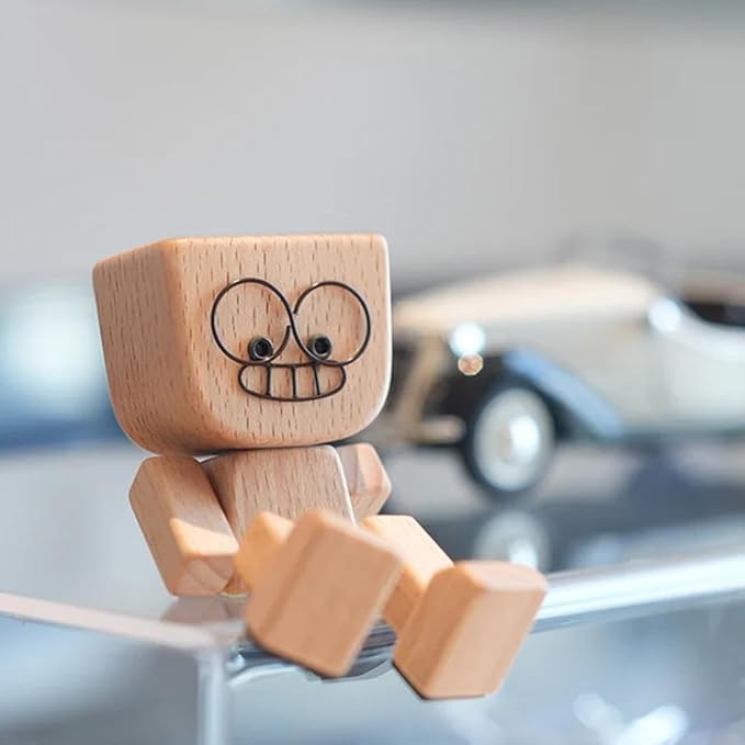 Shaking Wooden Man Figurine(Includes 12 Magnetic Expressions)