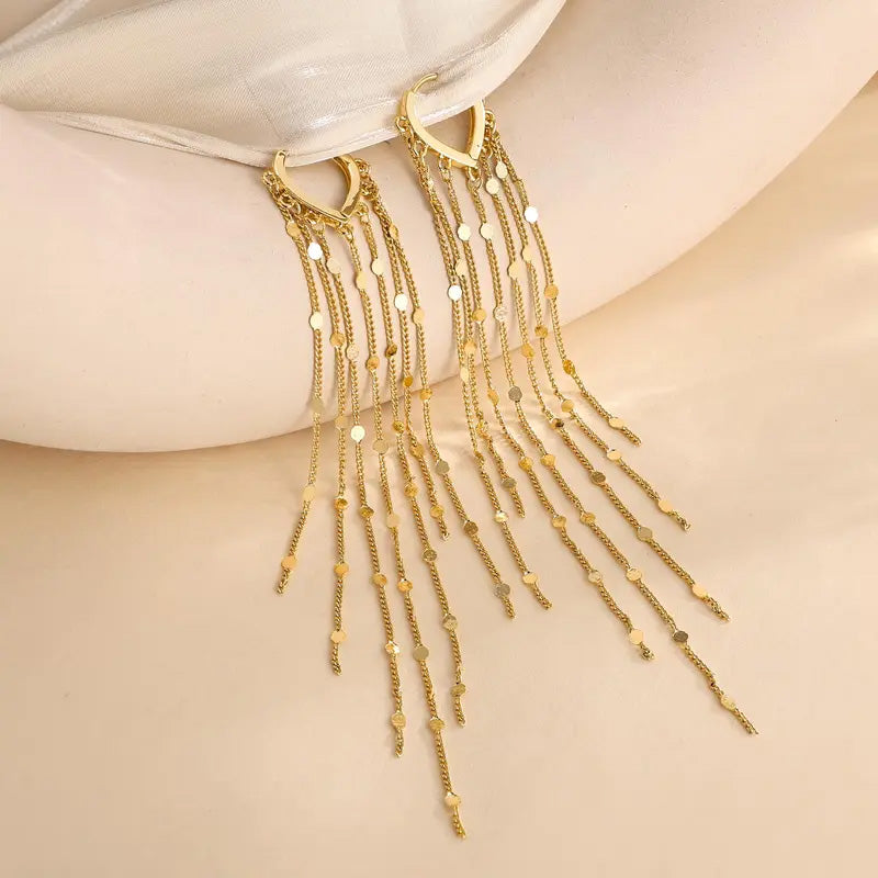 Heart-shaped long tassel earrings