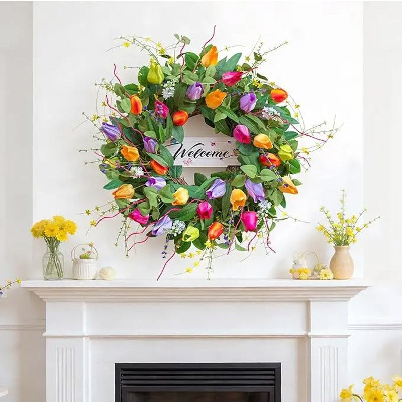 Simulation tulip butterfly wreath