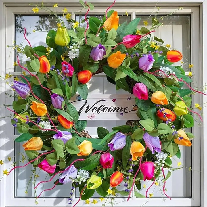Simulation tulip butterfly wreath