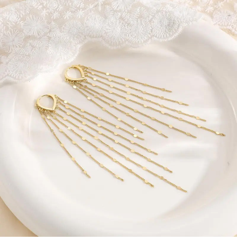 Heart-shaped long tassel earrings