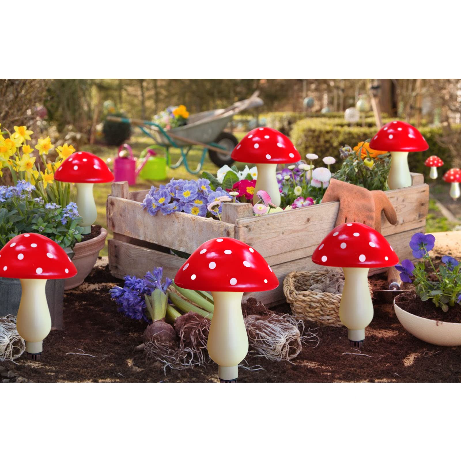 8-Pack Red Mushroom Solar Lights for Outdoor Garden Decor