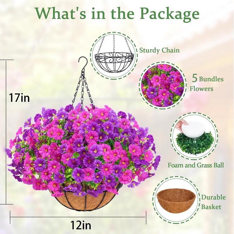 Outdoor Hanging Faux Flowers for Patio and Porch Decoration