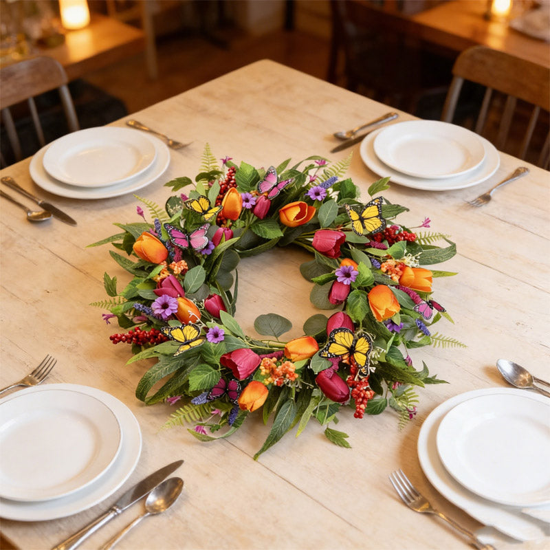 Simulation tulip butterfly wreath