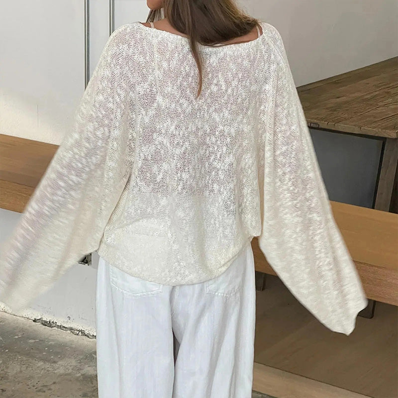 Simple and loose batwing bell sleeve knit cardigan
