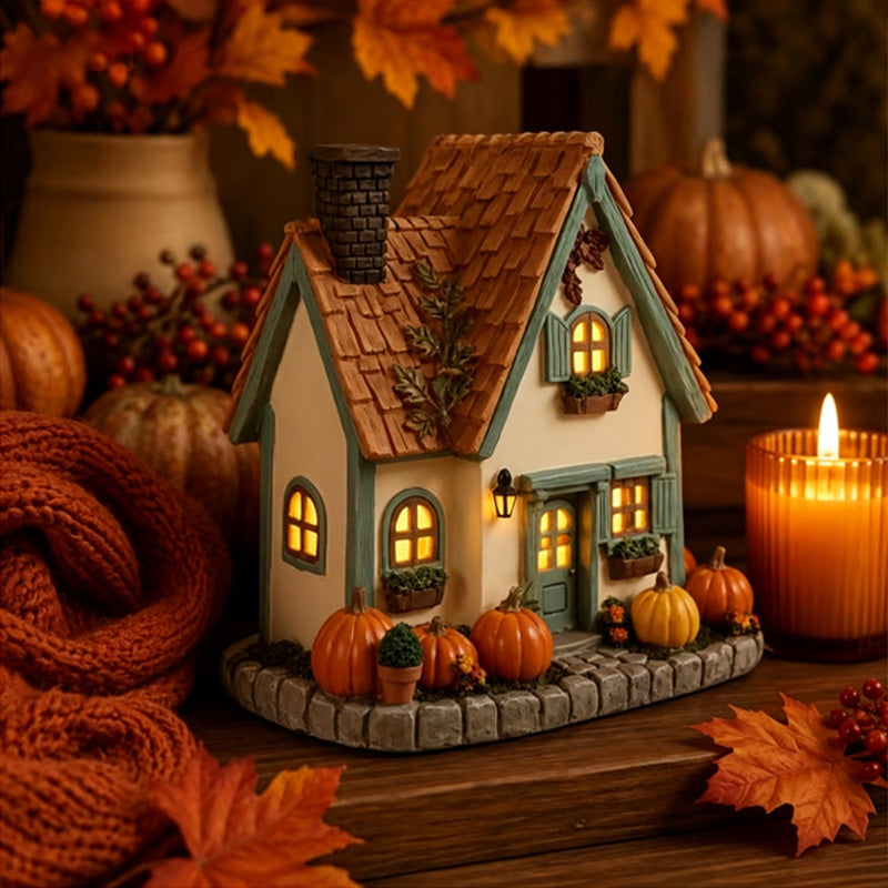 Glowing Pumpkin House Desktop Ornament
