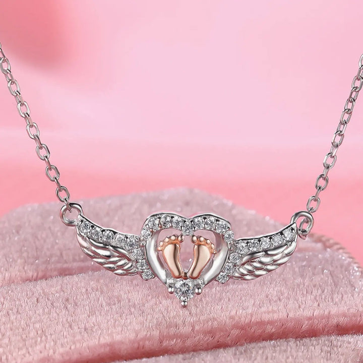 Angel Wing Heart  Footprint Necklace
