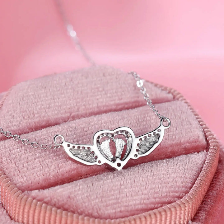 Angel Wing Heart  Footprint Necklace
