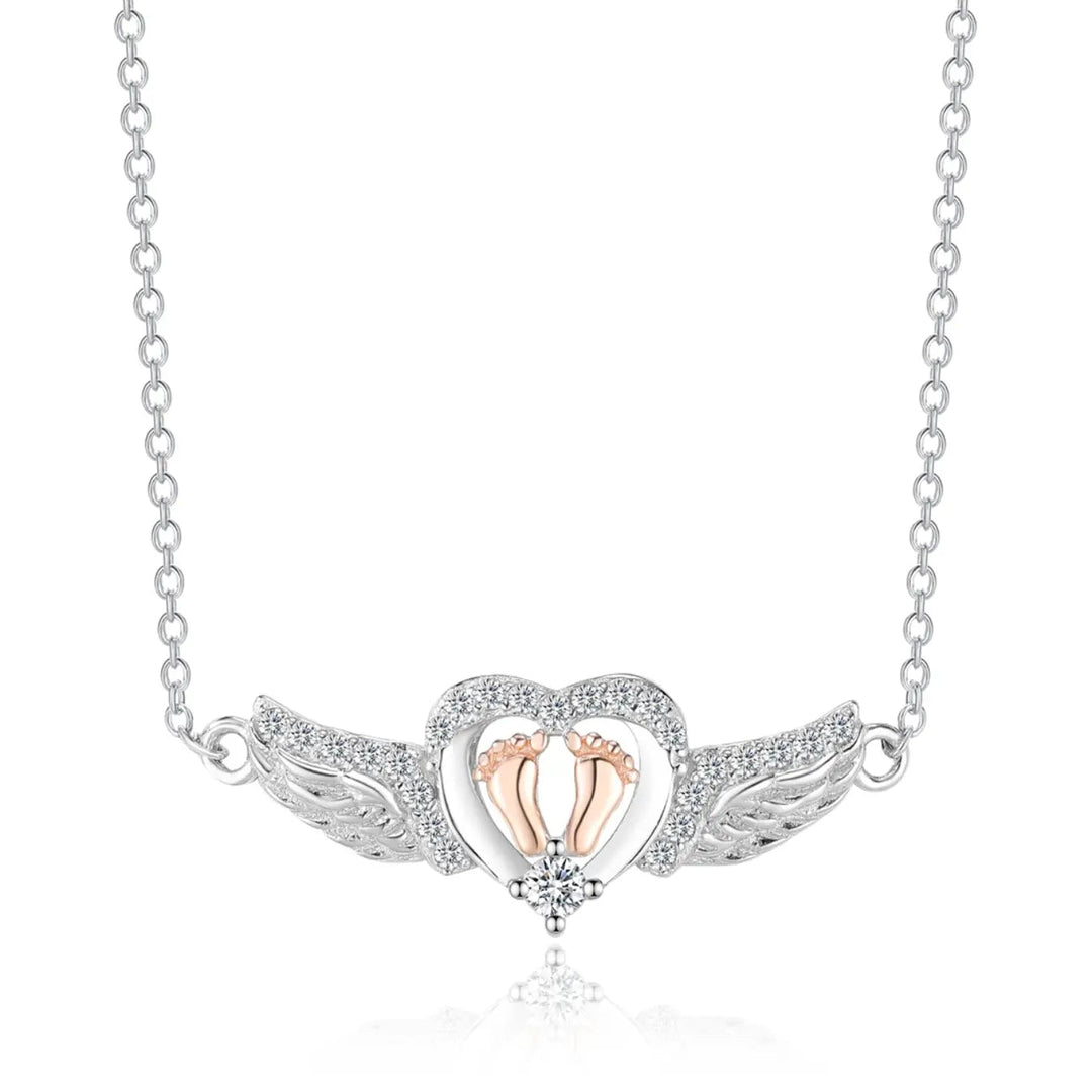 Angel Wing Heart  Footprint Necklace