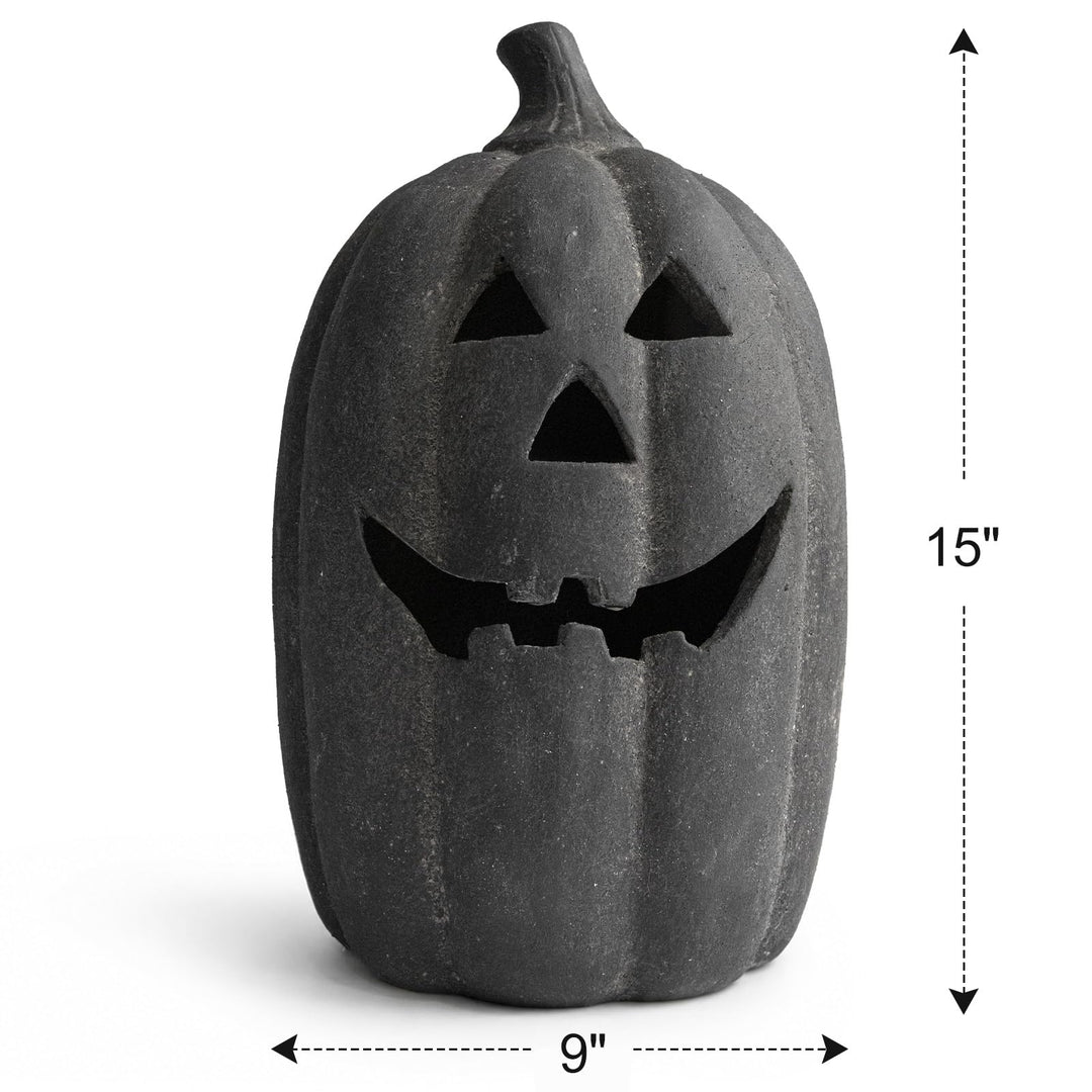Handmade clay pumpkin lantern