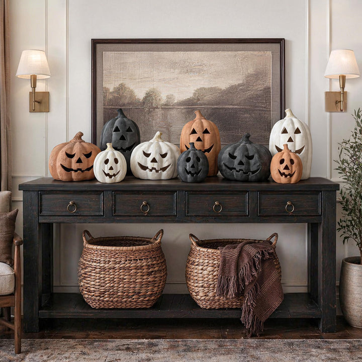 Handmade clay pumpkin lantern
