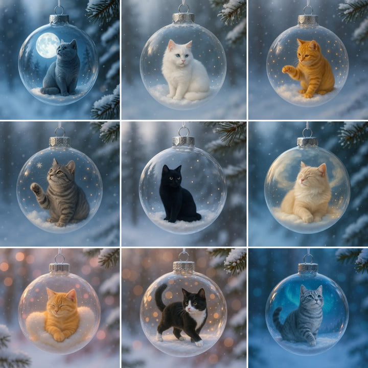 Cute Cat Christmas Glass Ornaments Collection
