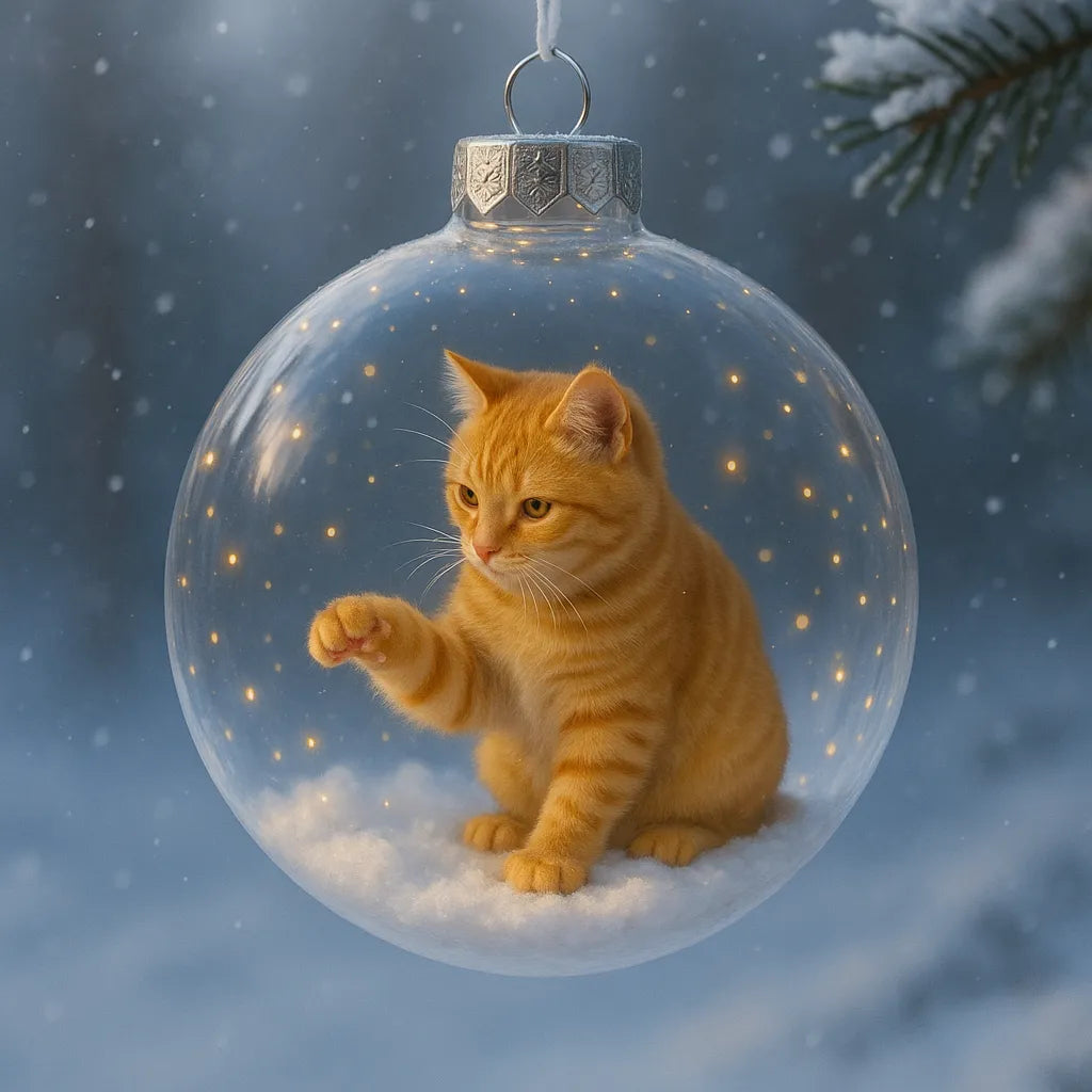 Cute Cat Christmas Glass Ornaments Collection