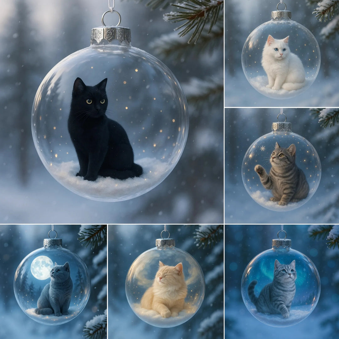 Cute Cat Christmas Glass Ornaments Collection