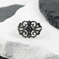 Gothic-style black spinel cluster ring